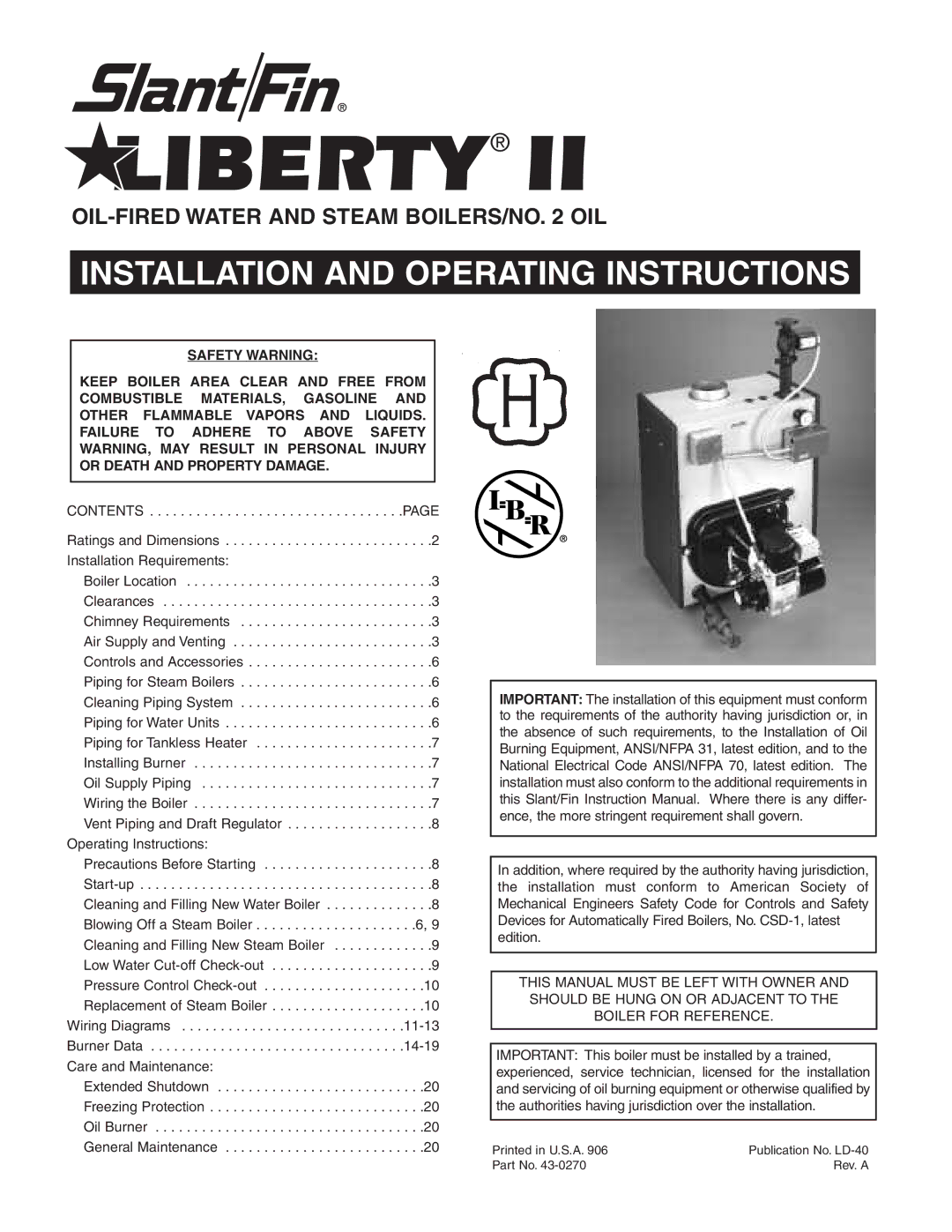 Slant/Fin BOILERS dimensions Liberty 