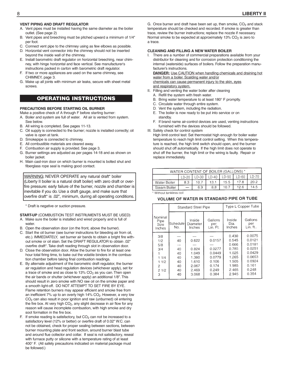 Slant/Fin BOILERS dimensions Vent Piping and Draft Regulator, START-UPCOMBUSTION Test Instruments Must be Used 