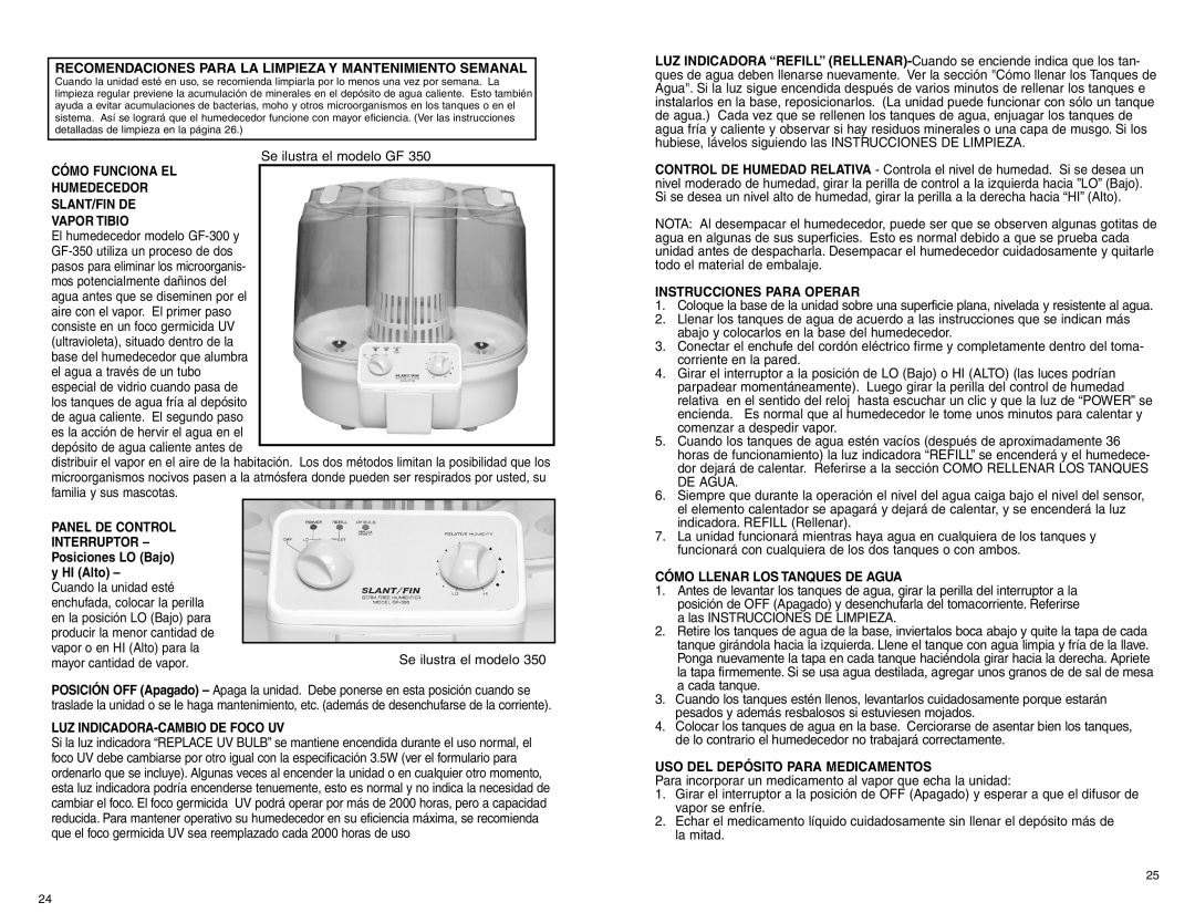 Slant/Fin GF-350 warranty Recomendaciones Para LA Limpieza Y Mantenimiento Semanal 