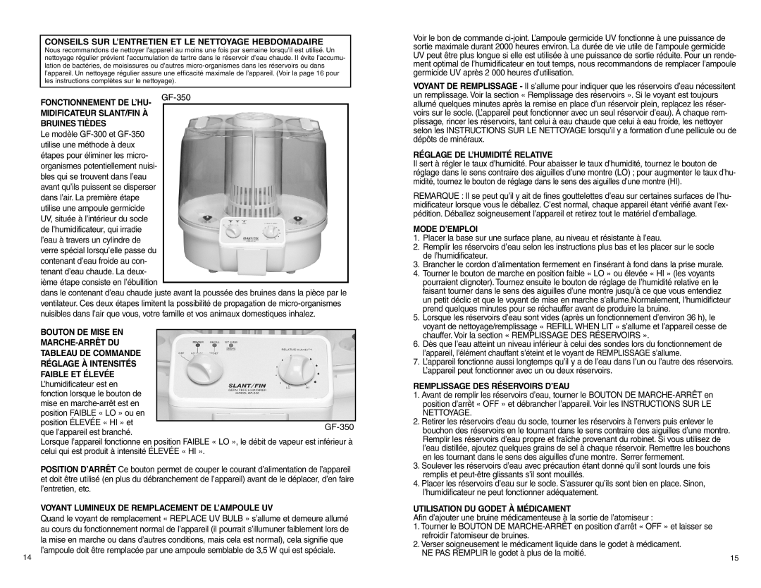 Slant/Fin GF-350 warranty Conseils SUR L’ENTRETIEN ET LE Nettoyage Hebdomadaire 