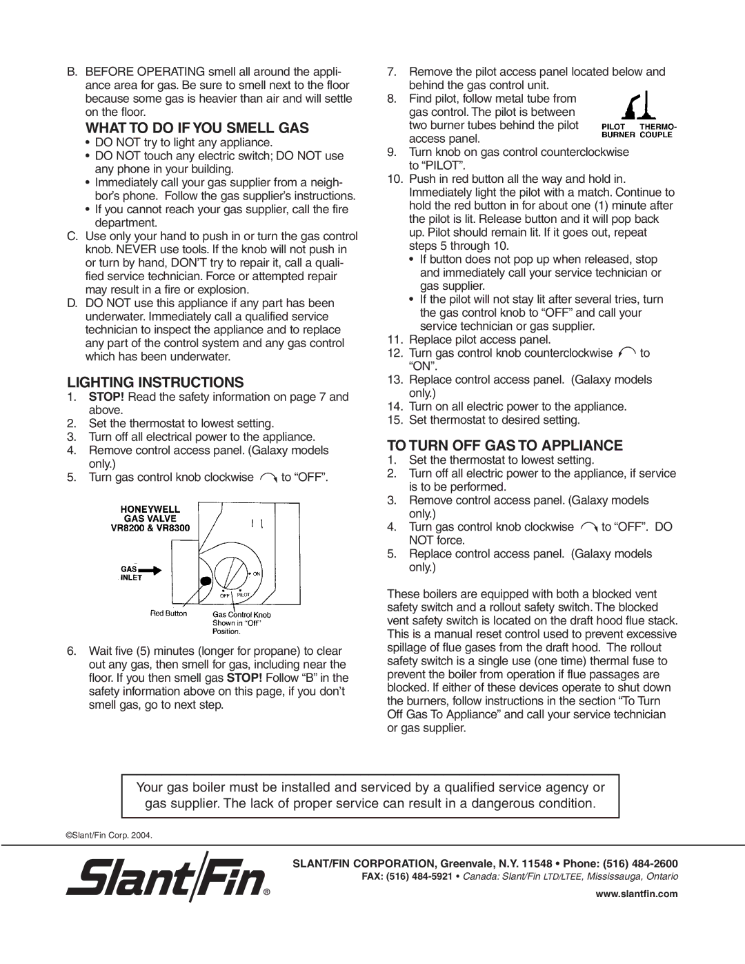 Slant/Fin GXHA, GG user service Lighting Instructions, To Turn OFF GAS to Appliance 