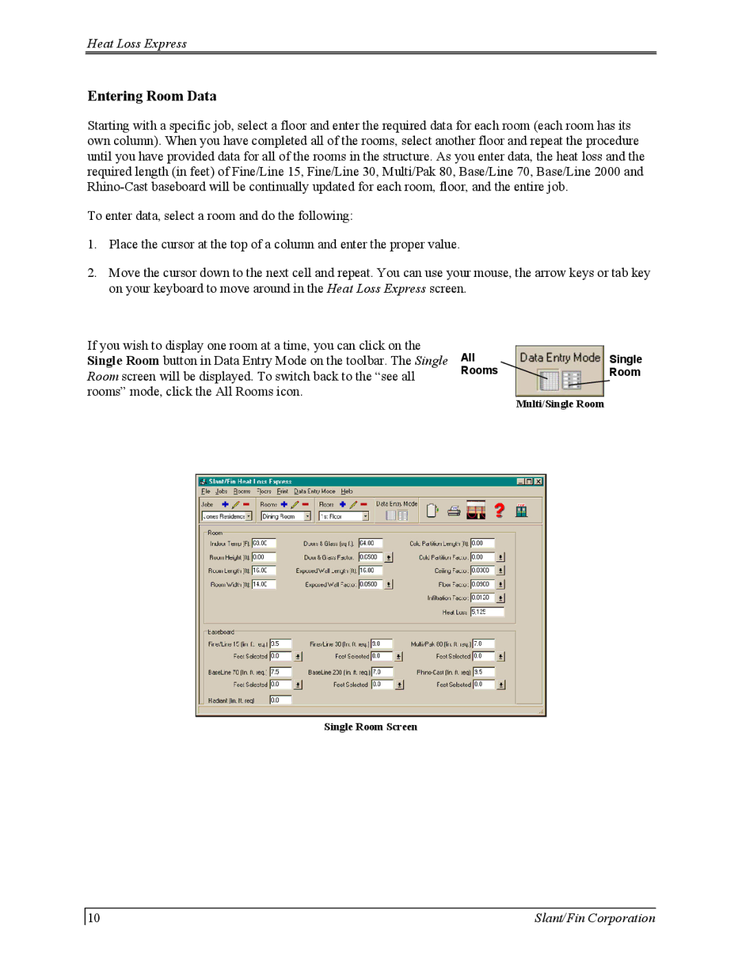 Slant/Fin Hydronic Explorer 2 user manual Entering Room Data 