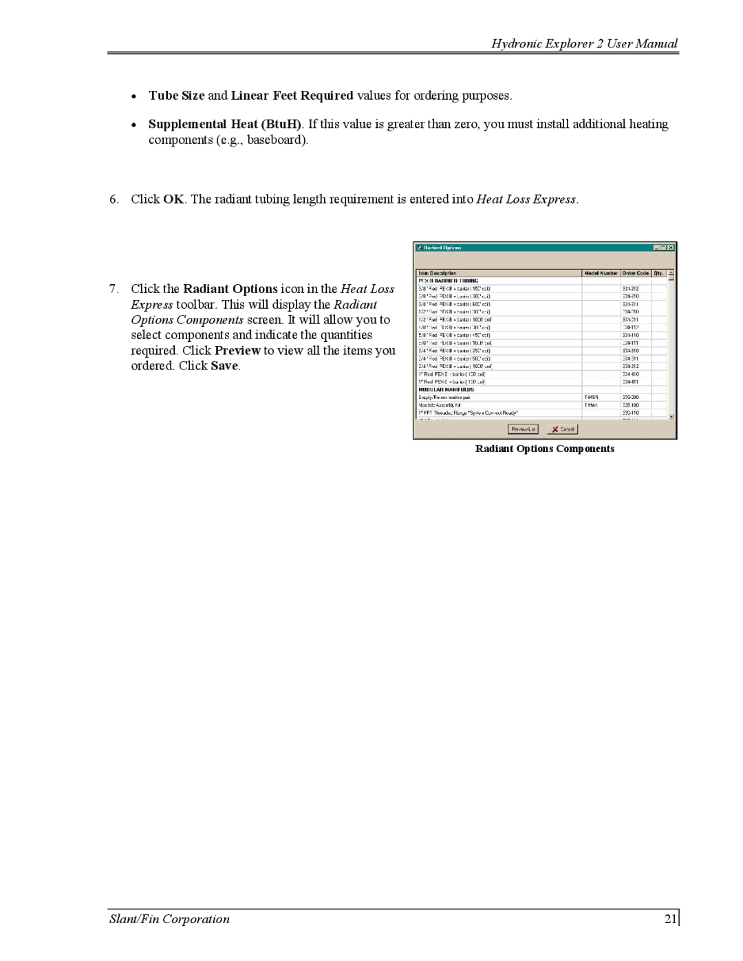 Slant/Fin Hydronic Explorer 2 user manual Radiant Options Components 