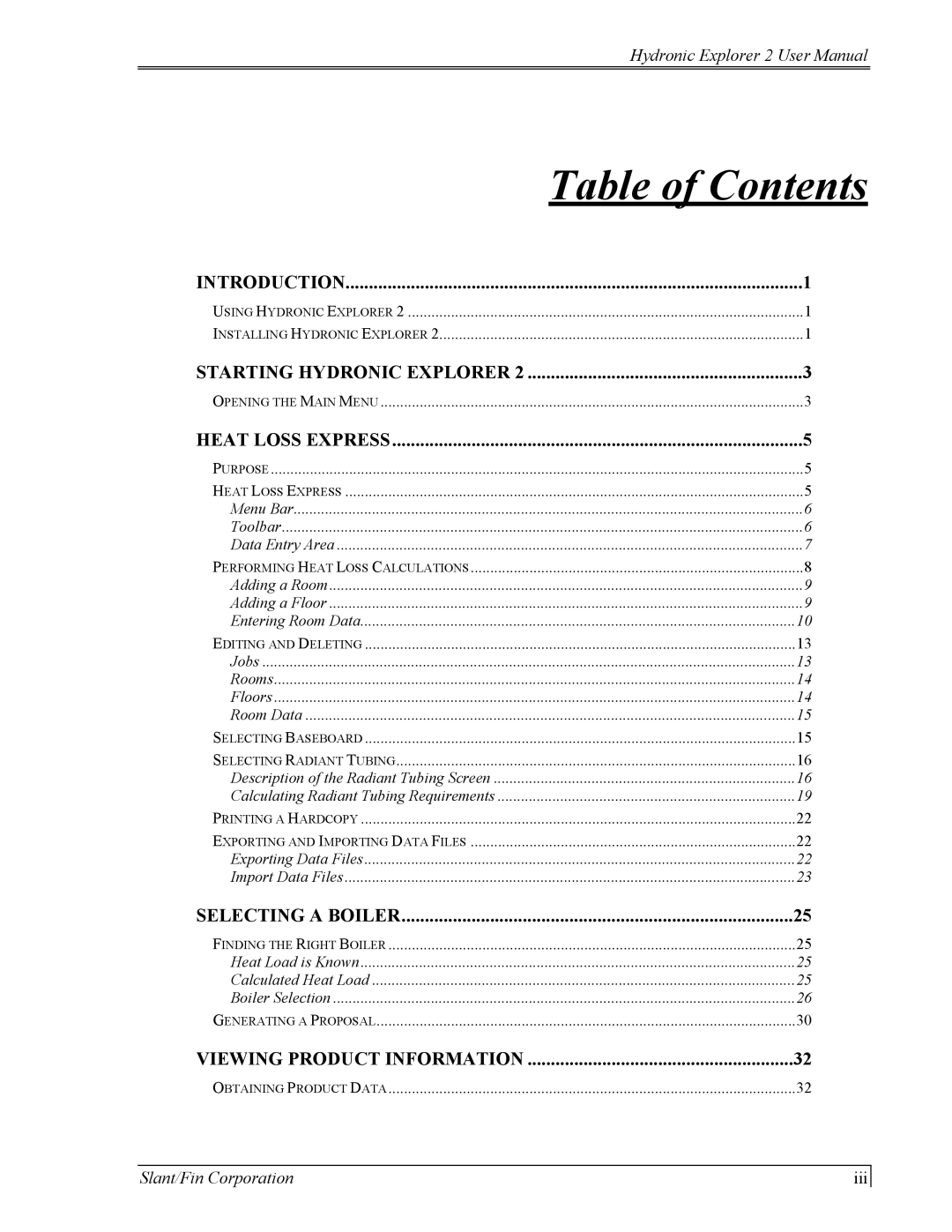 Slant/Fin Hydronic Explorer 2 user manual Table of Contents 