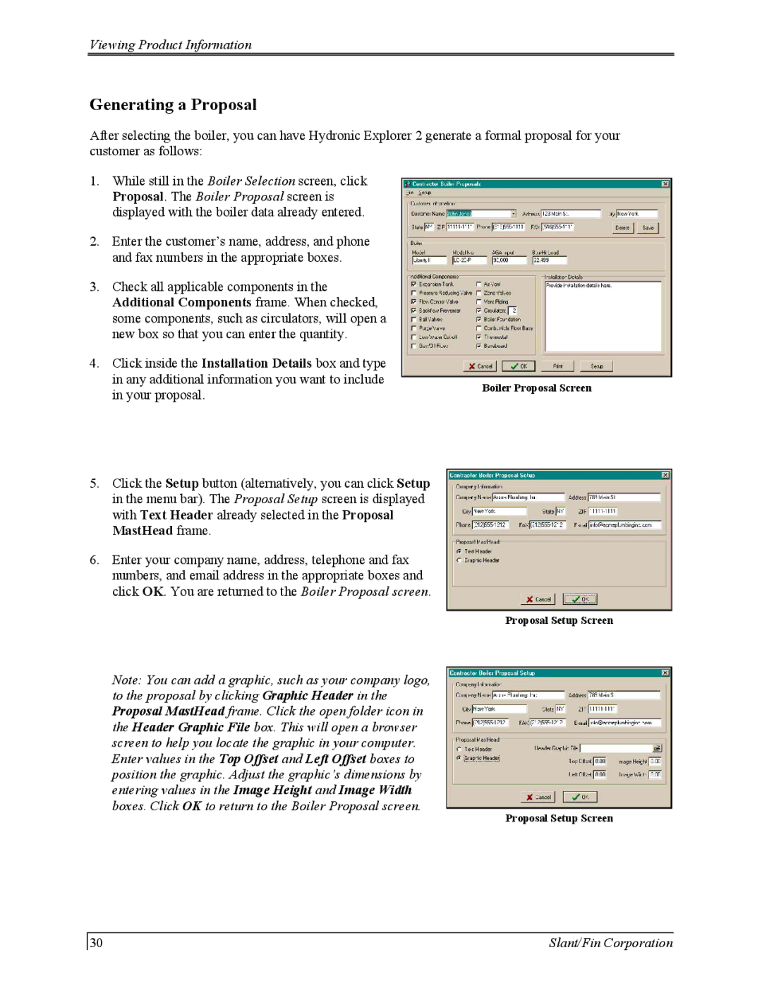 Slant/Fin Hydronic Explorer 2 user manual Generating a Proposal, Proposal. The Boiler Proposal screen is 