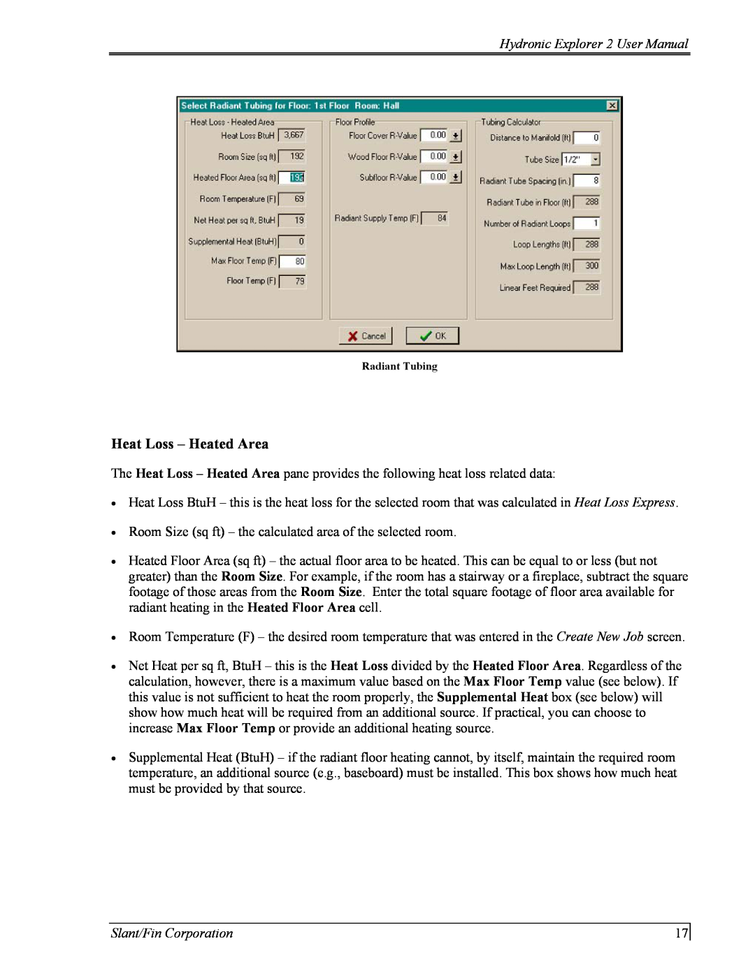 Slant/Fin Hydronic Explorer 2 user manual Heat Loss - Heated Area, Slant/Fin Corporation 