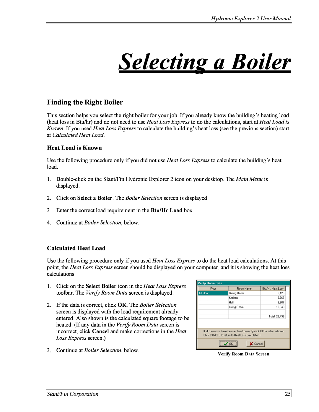 Slant/Fin Hydronic Explorer 2 Selecting a Boiler, Finding the Right Boiler, Loss Express screen, Slant/Fin Corporation 
