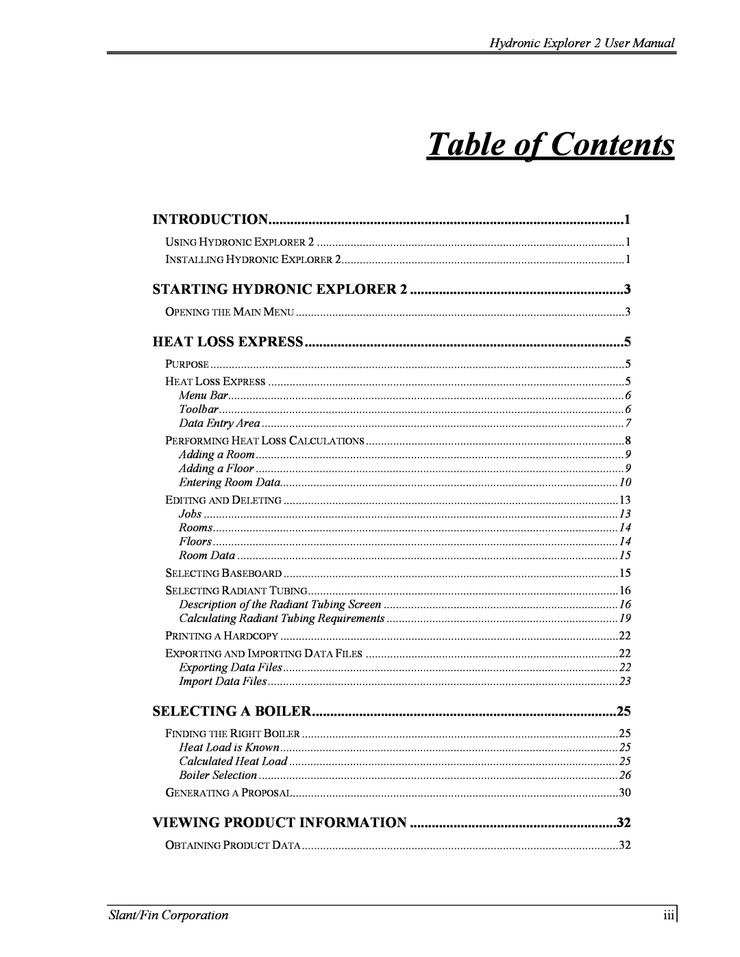 Slant/Fin Hydronic Explorer 2 Table of Contents, Selecting A Boiler, Viewing Product Information, Slant/Fin Corporation 
