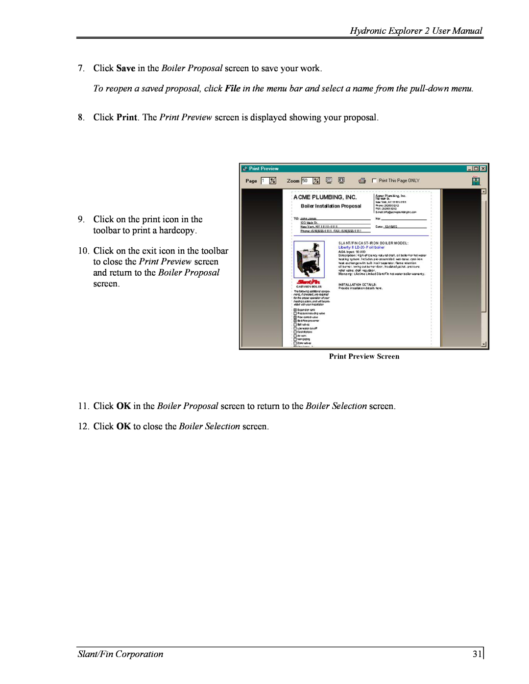 Slant/Fin Hydronic Explorer 2 user manual Click OK to close the Boiler Selection screen, Slant/Fin Corporation 