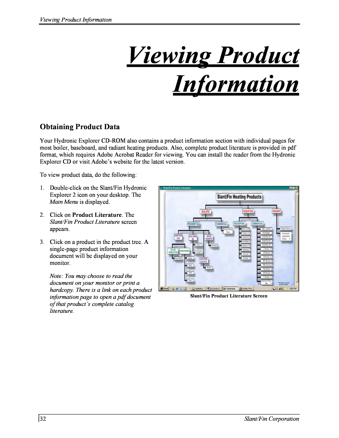 Slant/Fin Hydronic Explorer 2 Viewing Product Information, Obtaining Product Data, of that product’s complete catalog 