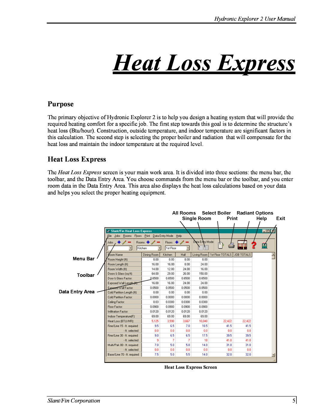 Slant/Fin Hydronic Explorer 2 user manual Heat Loss Express, Purpose, Slant/Fin Corporation 