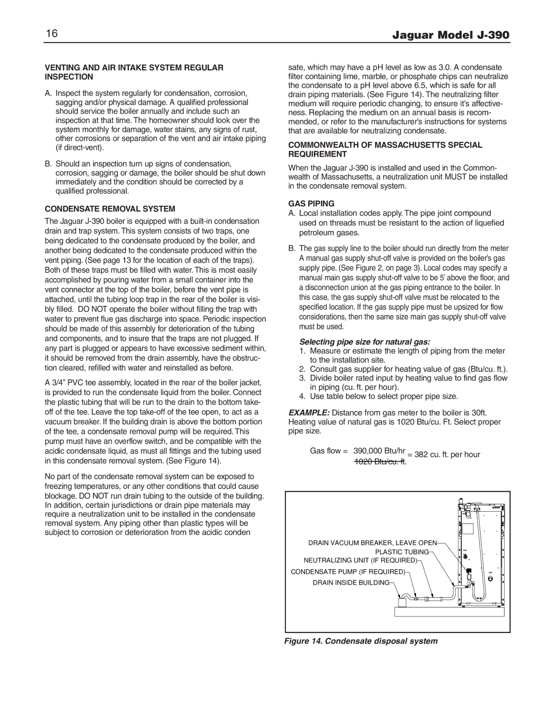 Slant/Fin J-390 Venting and AIR Intake System Regular Inspection, Condensate Removal System, GAS Piping 