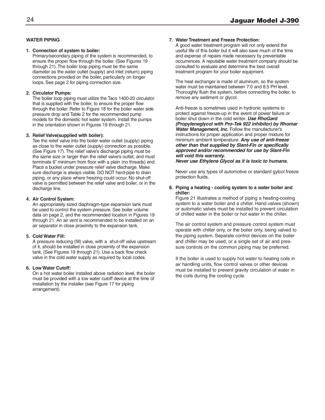 Slant/Fin J-390 installation instructions Water Piping 