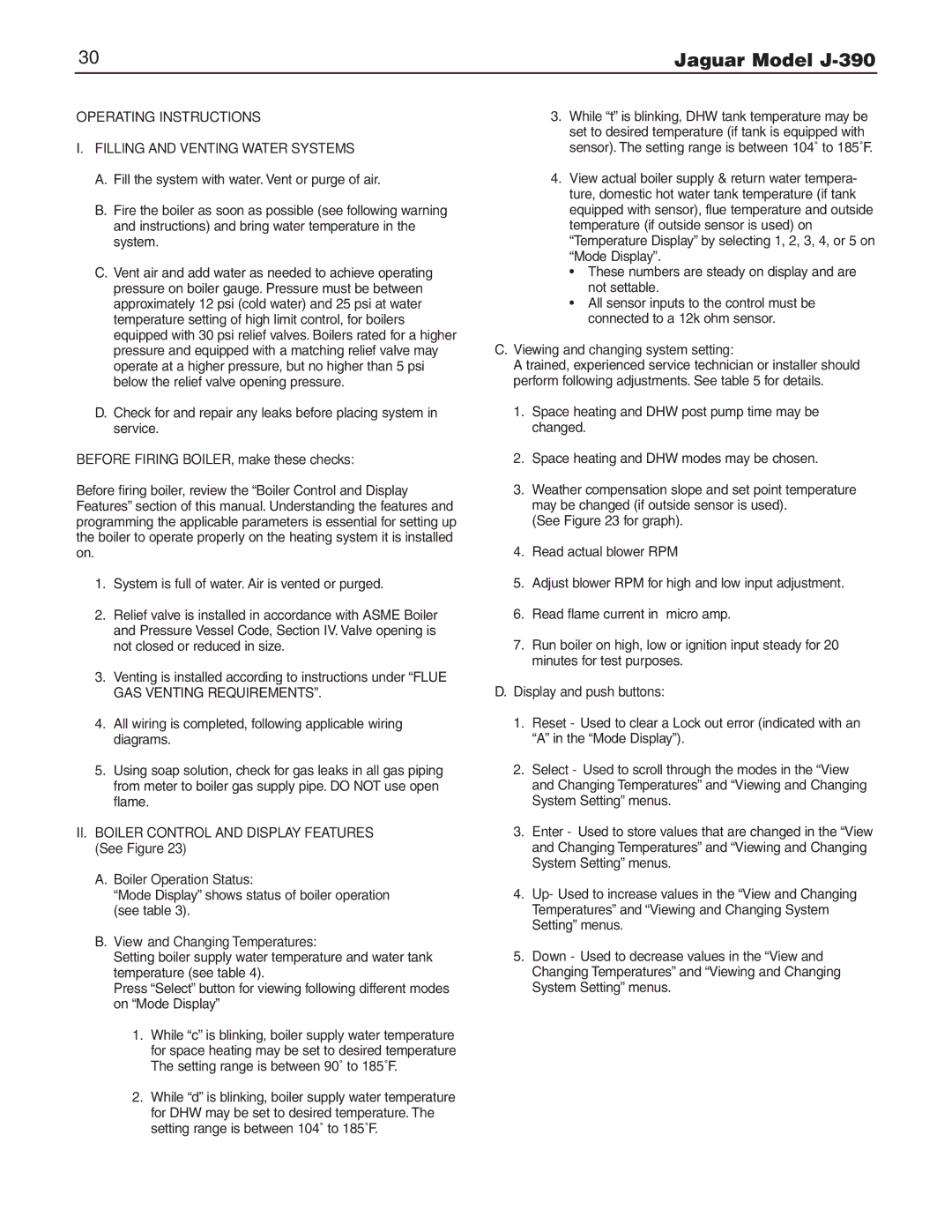 Slant/Fin J-390 Operating Instructions Filling and Venting Water Systems, Before Firing BOILER, make these checks 