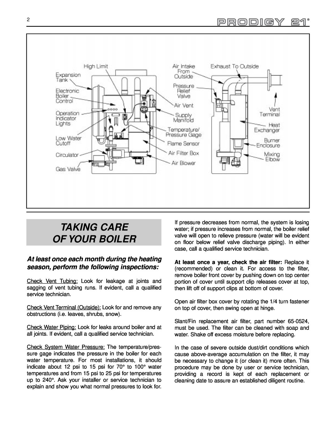 Slant/Fin KC-90, KC-45 manual Taking Care Of Your Boiler 