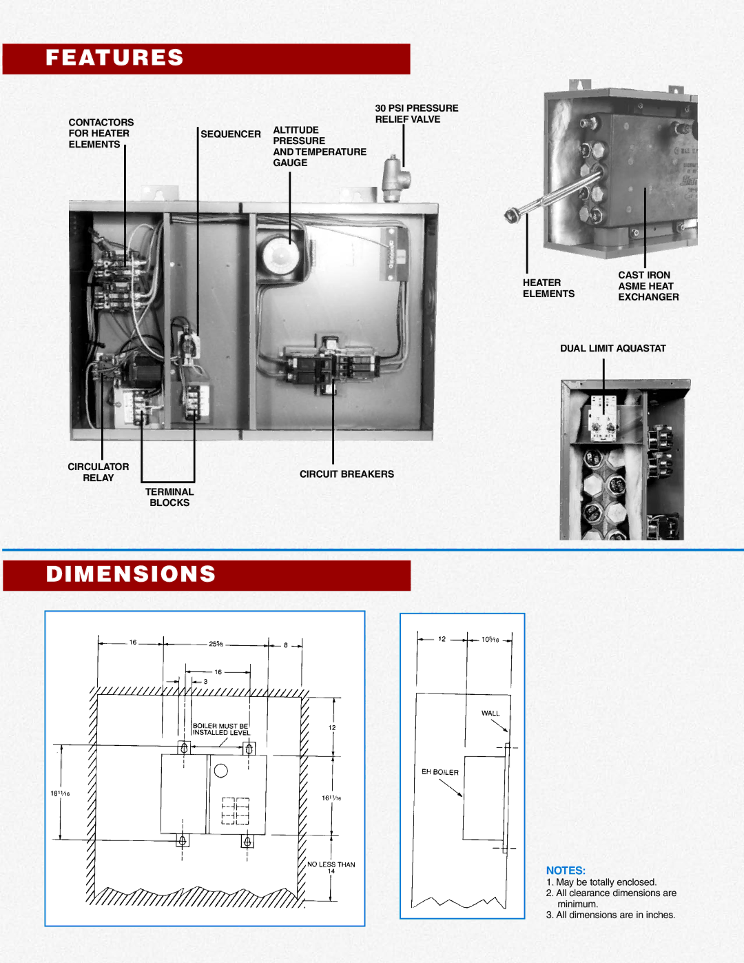 Slant/Fin Monitron EH Boilers manual Features, Dimensions 