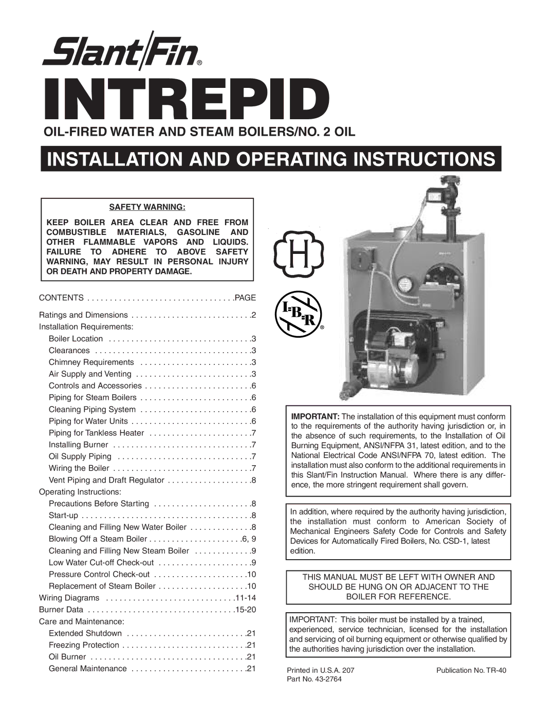 Slant/Fin Oil-fired Boiler dimensions Intrepid 