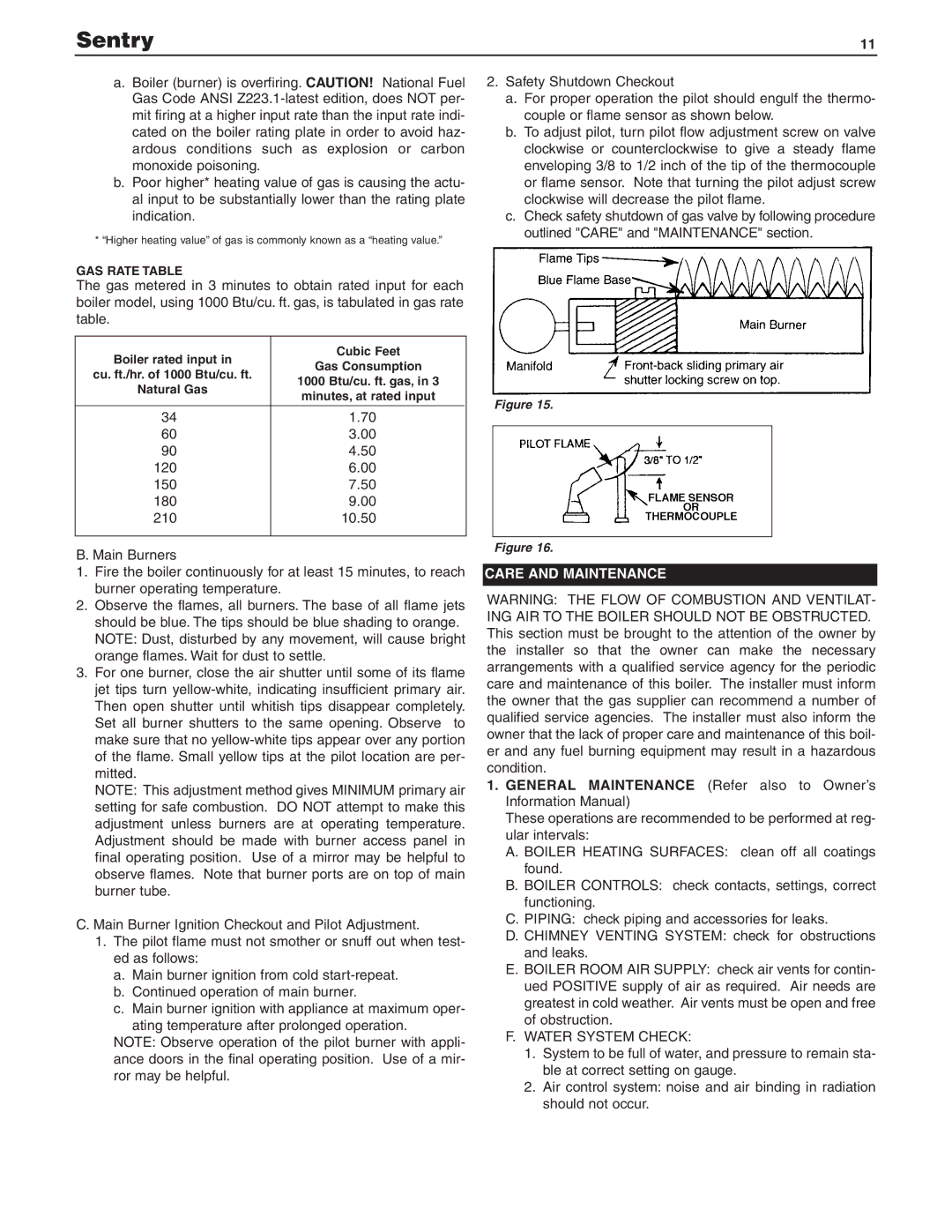 Slant/Fin SX-150, S-150, SX-210 dimensions Water System Check, Boiler rated input Cubic Feet 