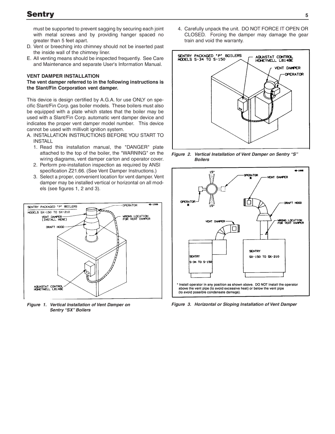 Slant/Fin SX-150, S-150, SX-210 dimensions Vent Damper Installation, Installation Instructions Before YOU Start to Install 