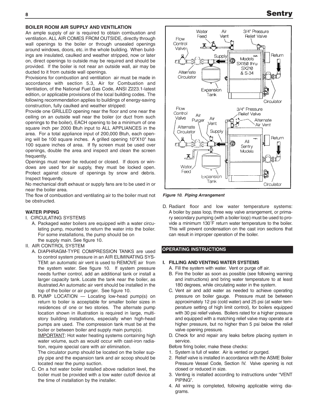 Slant/Fin SX-150, S-150 Boiler Room AIR Supply and Ventilation, Water Piping, Circulating Systems, II. AIR Control System 