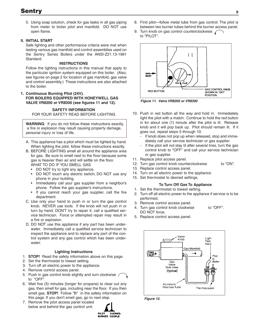 Slant/Fin S-150, SX-210, SX-150 II. Initial Start, Instructions, Safety Information, For Your Safety Read Before Lighting 