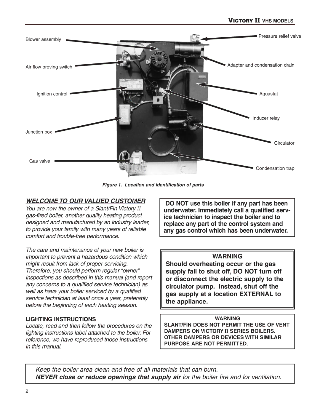 Slant/Fin VHS-90, VHS-150, VHS-120 user service Lighting Instructions, Victory II VHS Models 