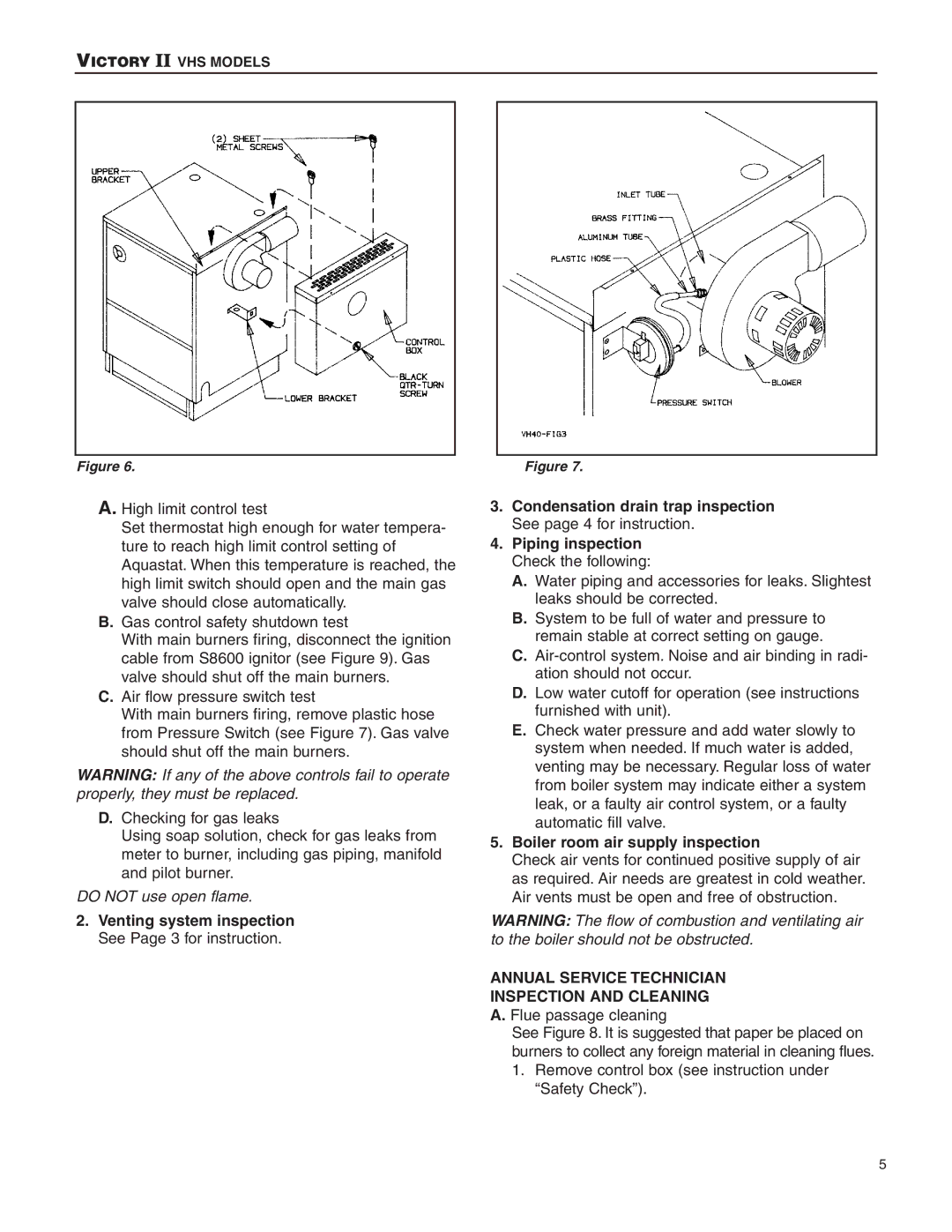 Slant/Fin VHS-90, VHS-150, VHS-120 user service Annual Service Technician Inspection and Cleaning, Flue passage cleaning 