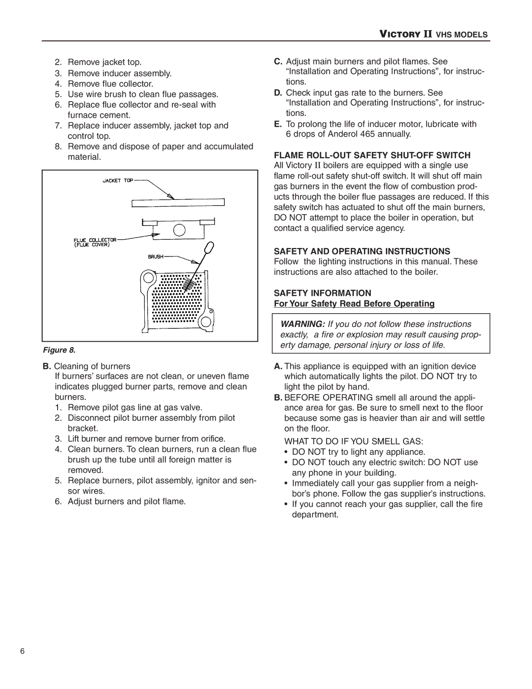 Slant/Fin VHS-150, VHS-90 Flame ROLL-OUT Safety SHUT-OFF Switch, Safety Information, For Your Safety Read Before Operating 