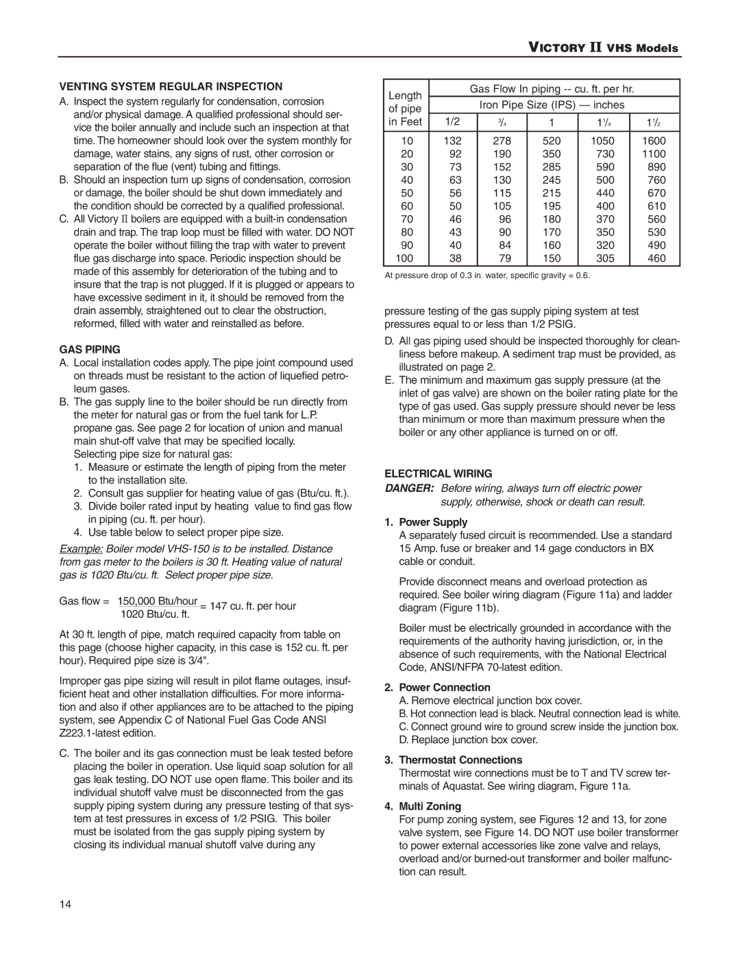 Slant/Fin VHS-30, VHS-180 installation instructions Venting System Regular Inspection, GAS Piping, Electrical Wiring 