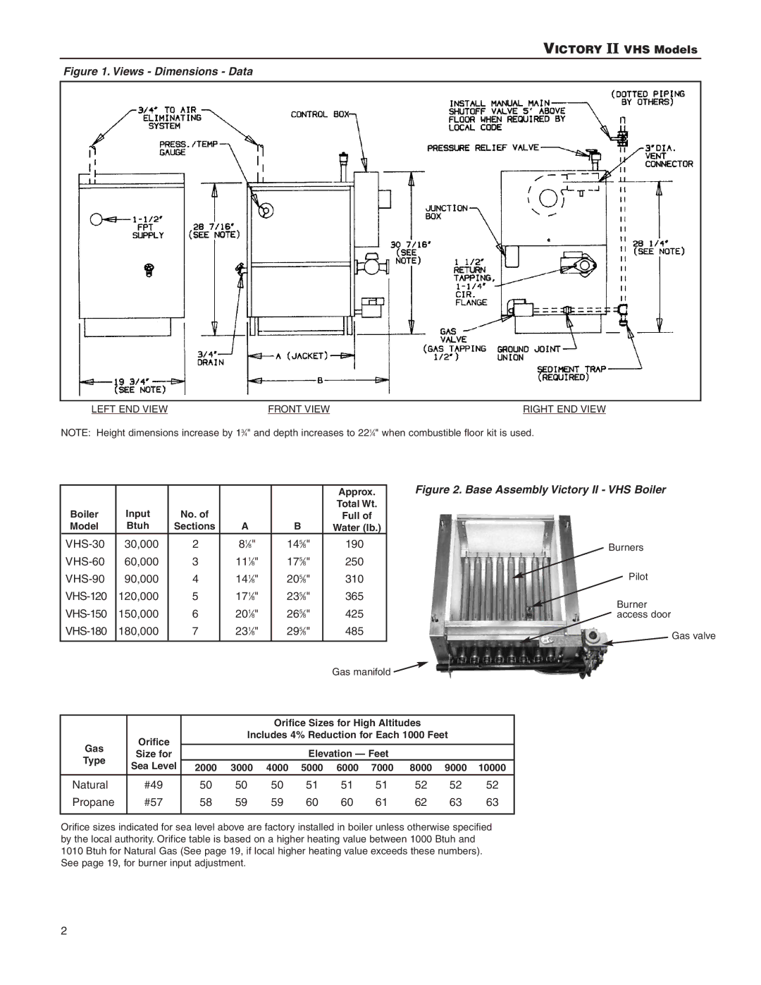 Slant/Fin VHS-30, VHS-180 installation instructions Victory II VHS Models, 485 