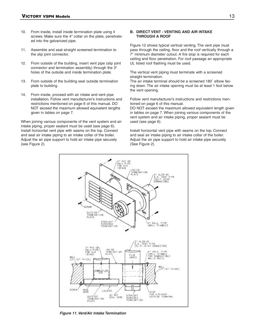 Slant/Fin VSPH-180, VSPH-60 Direct Vent Venting and AIR Intake Through a Roof, Vent/Air Intake Termination 