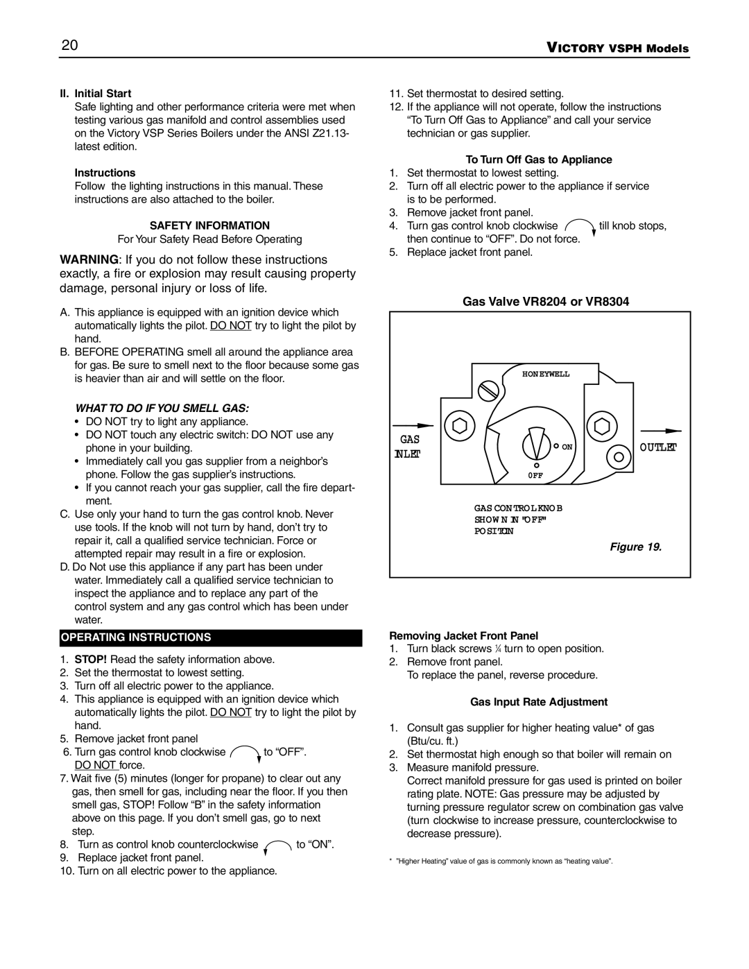 Slant/Fin VSPH-60, VSPH-180 operating instructions Safety Information 