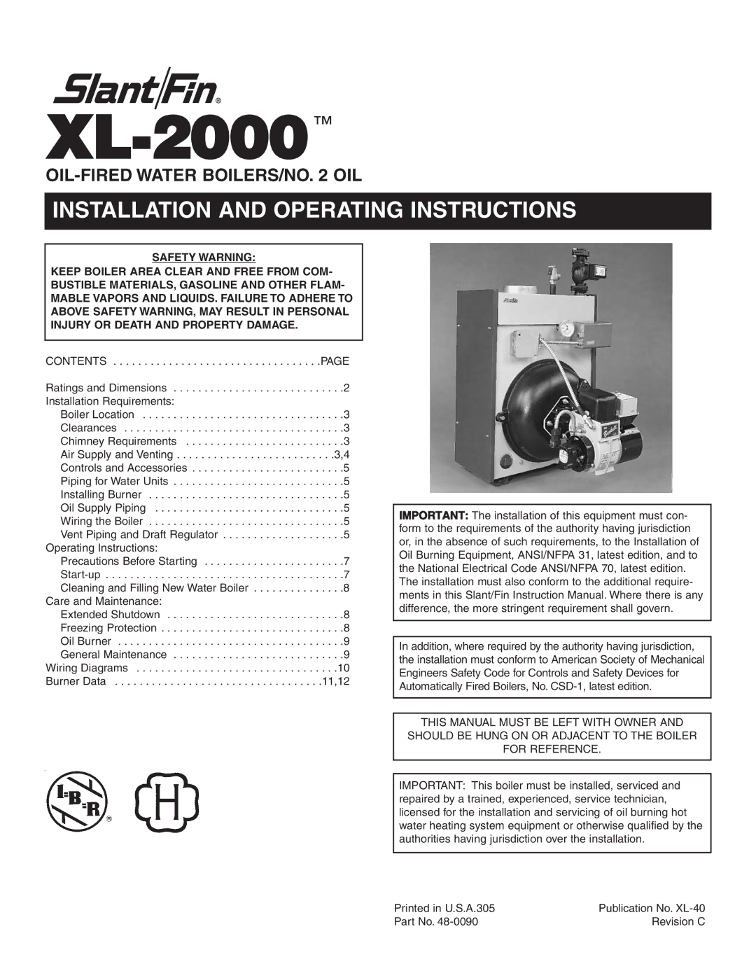 Slant/Fin XL-2000 dimensions 