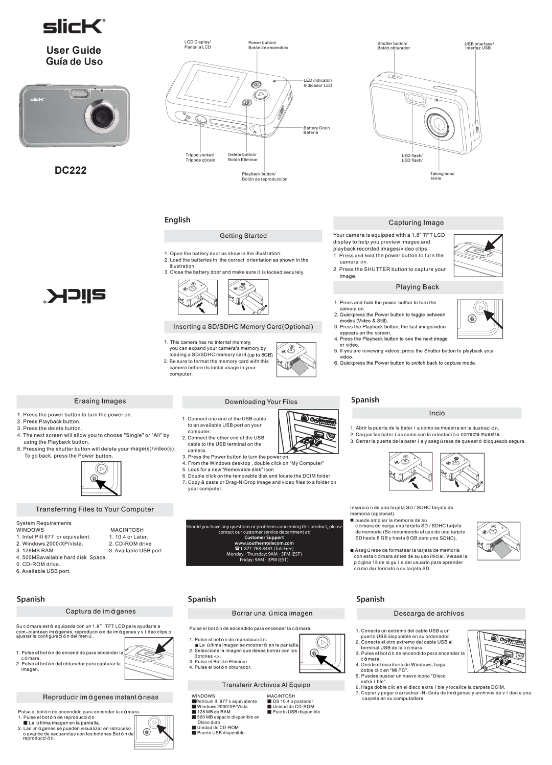 Slick DC222 manual User Guide, English, Spanish 