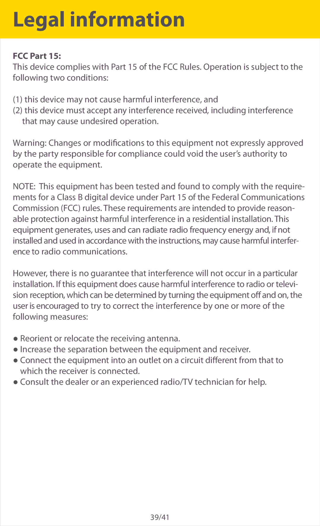 Slick ER701 manual Legal information, FCC Part 