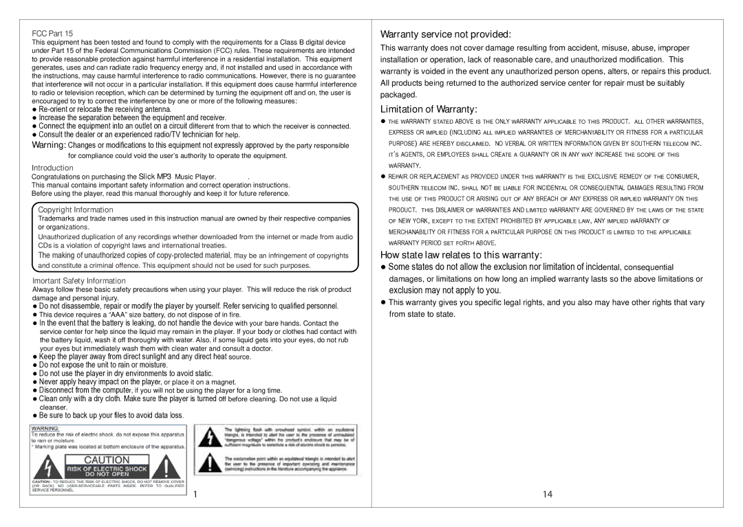 Slick MP305-2 manual Warranty service not provided, Limitation of Warranty, How state law relates to this warranty 