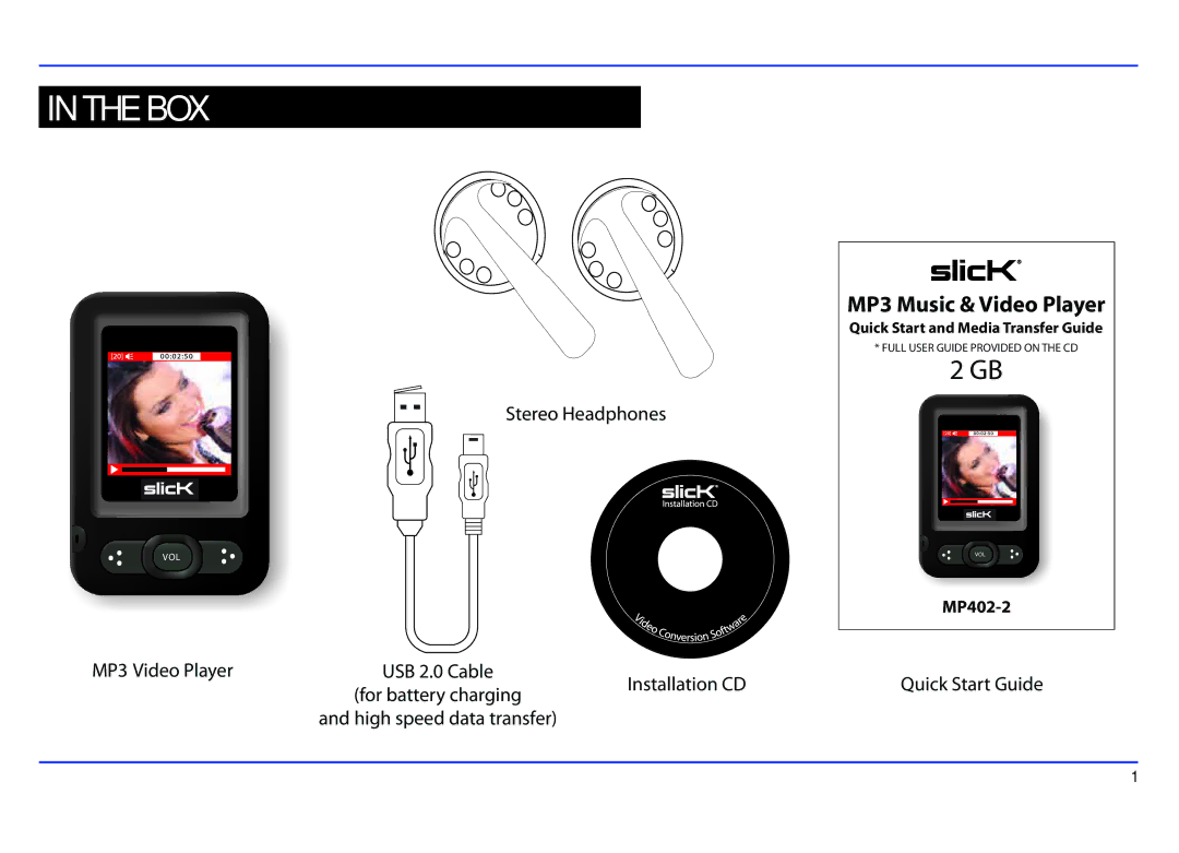 Slick MP402-2 manual Thein Theboxbox, MP3 Music & Video Player 