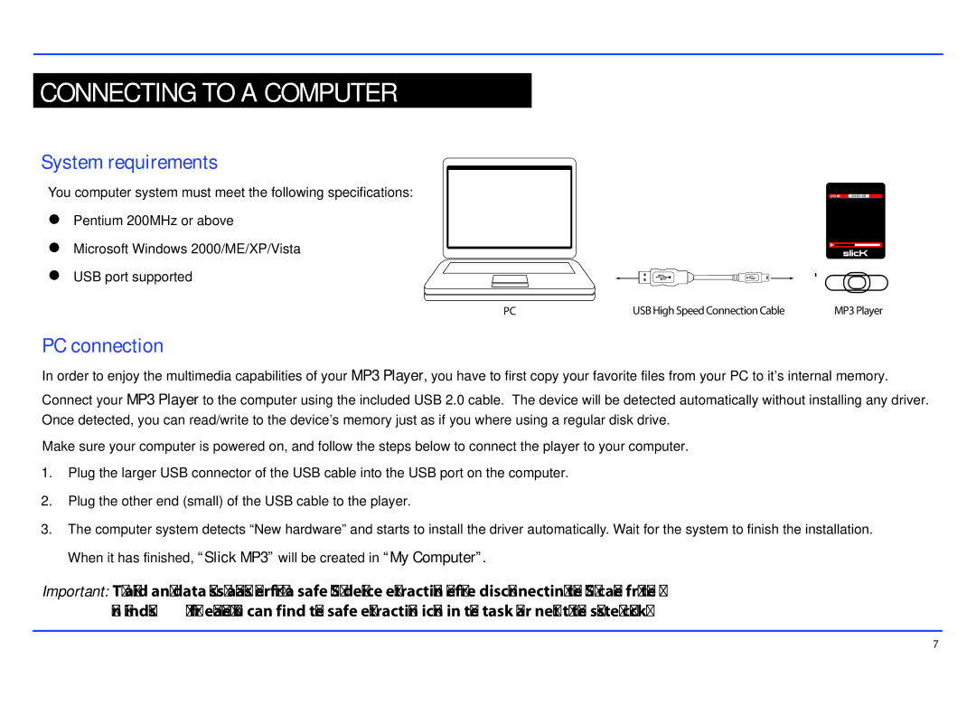 Slick MP402-2 manual Connecting to a Computer, System requirements, PC connection 