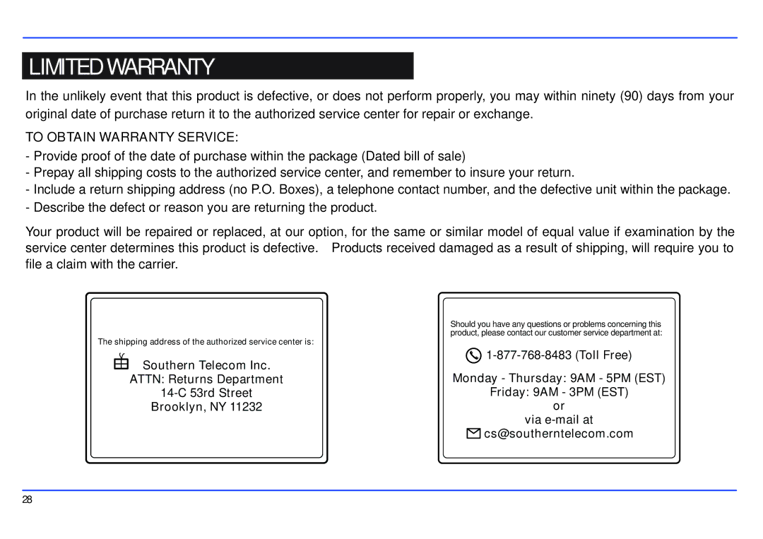 Slick MP413-2 manual Limited Warranty, To Obtain Warranty Service 