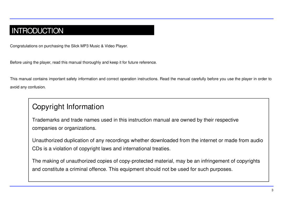 Slick MP413-2 manual Introduction, Copyright Information 