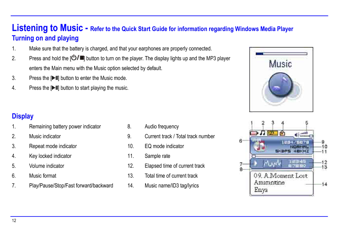 Slick MP416-1 manual Turning on and playing, Display 