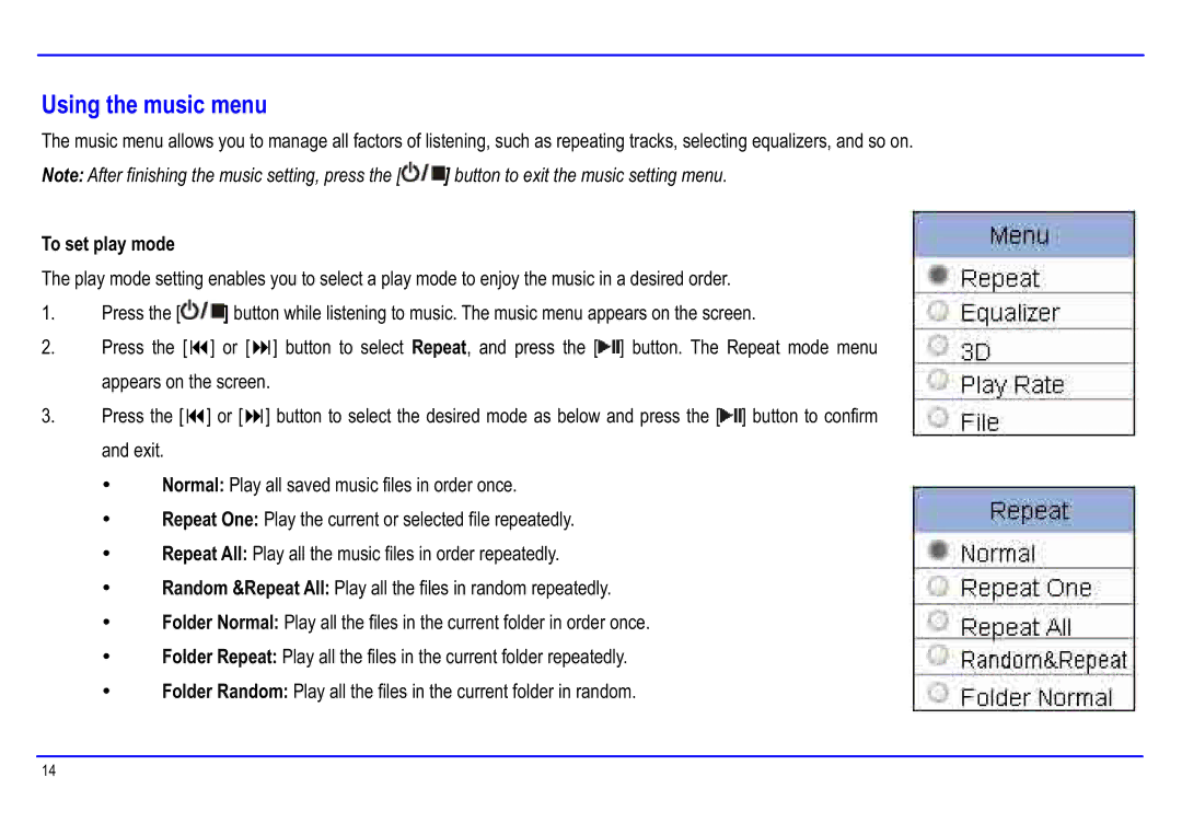 Slick MP416-1 manual Using the music menu, To set play mode 