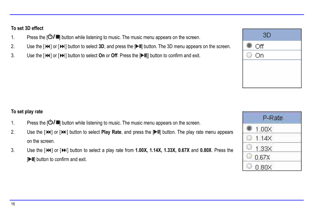 Slick MP416-1 manual To set 3D effect, To set play rate 