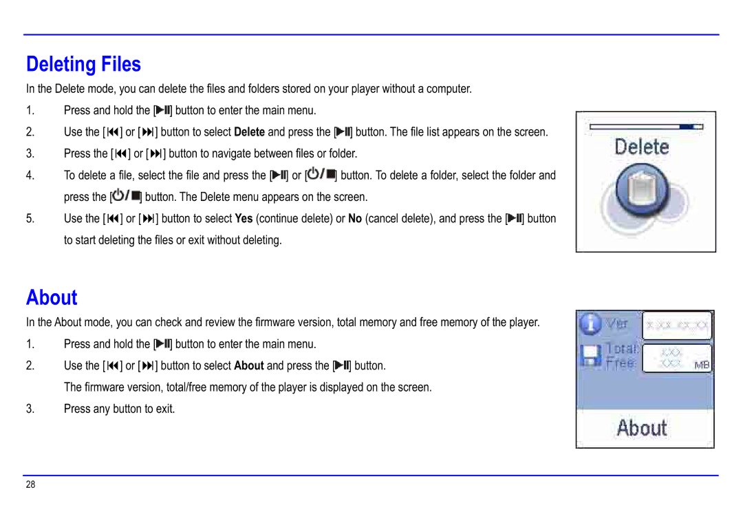 Slick MP416-1 manual Deleting Files, About 