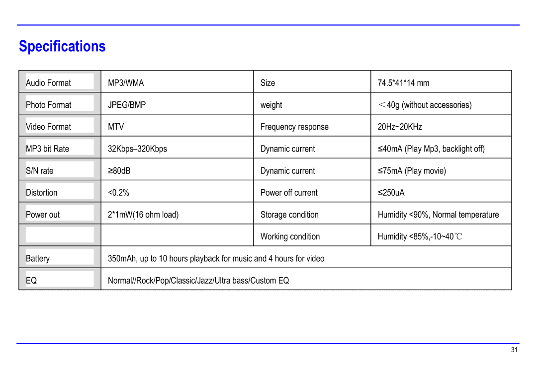 Slick MP416SP-2 manual Specifications, Mtv 