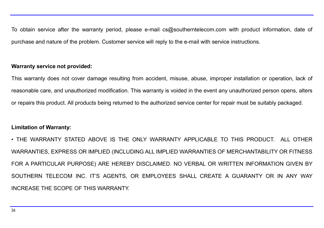 Slick MP416SP-2 manual Warranty service not provided, Limitation of Warranty 