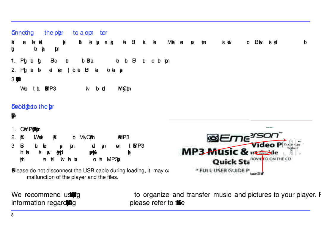 Slick MP417-2CB manual Connecting the player to a computer, Downloading files to the player 