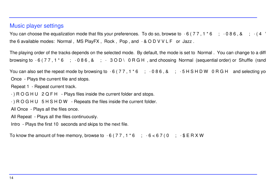 Slick MP417-2CB manual Music player settings 