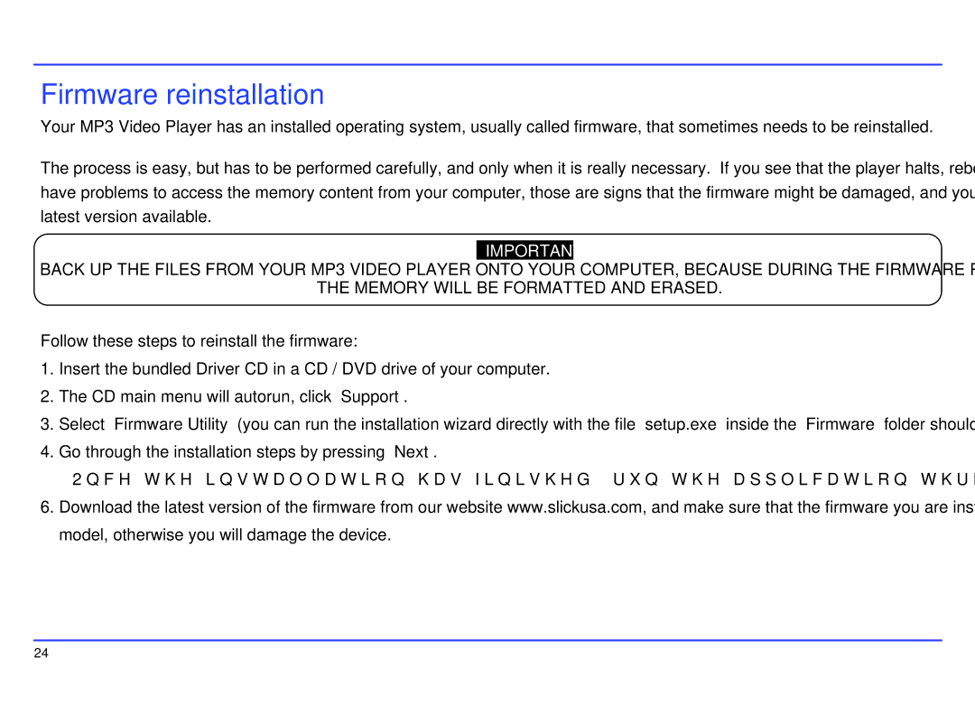 Slick MP417-2CB manual Firmware reinstallation 