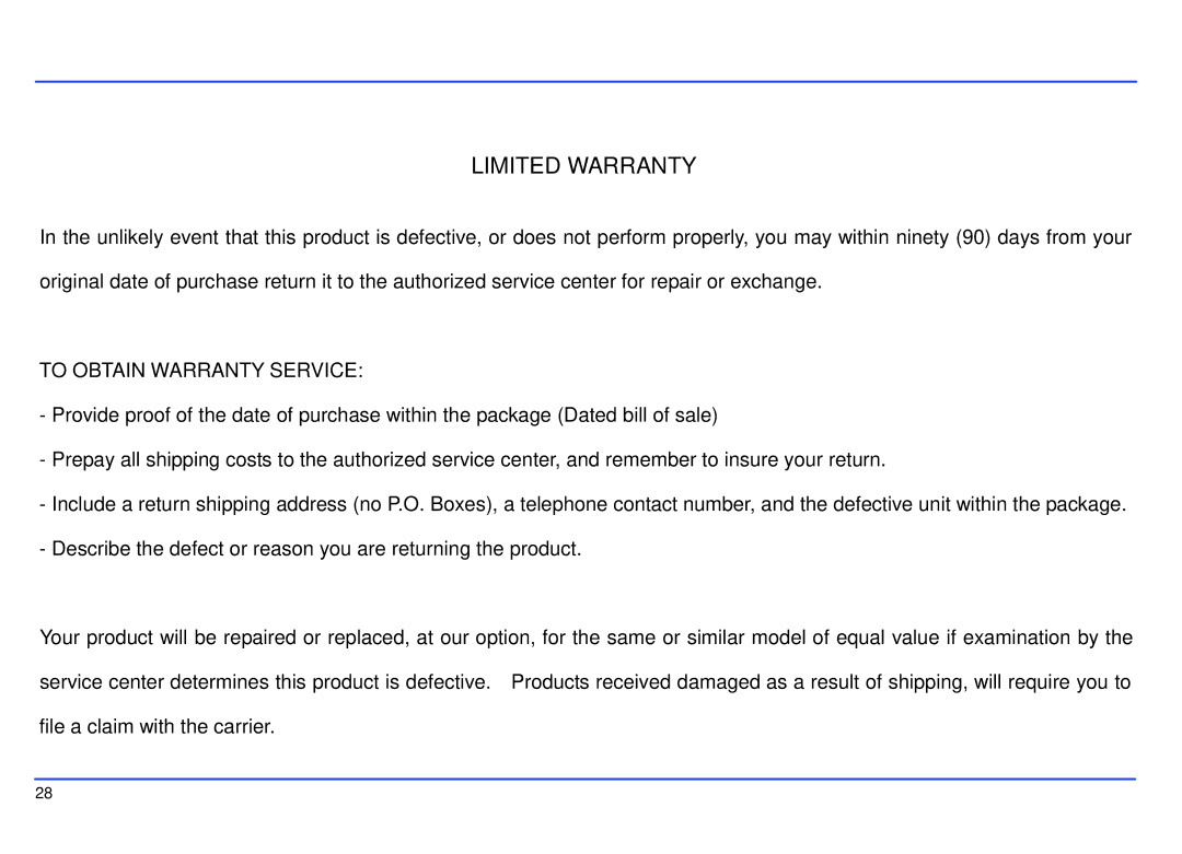 Slick MP417-2CB manual Limited Warranty 